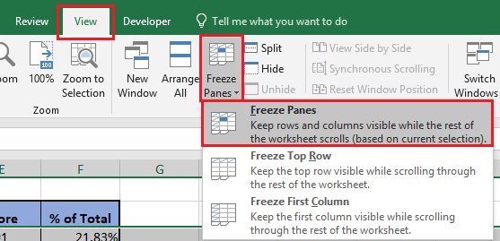 Freeze Panes Option in Excel