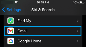 Gmail on Siri & Search Screen on iPhone