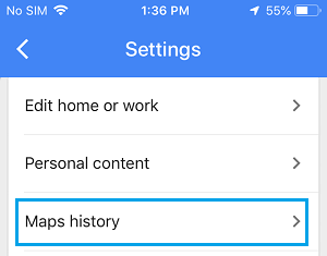 Google Maps History Option on Android Phone
