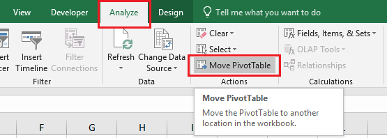 Move PivotTable Option in Excel