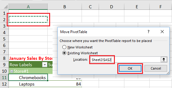 Move PivotTable to Another Location in Same Worksheet