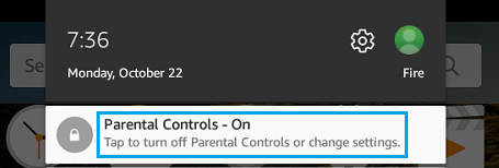 Parental Control ON Notification on Kindle Fire