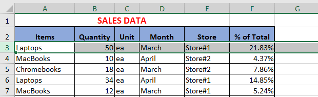 Select Row in Excel