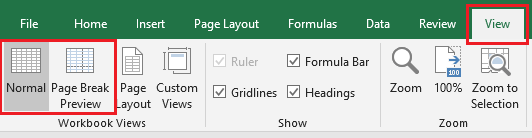 Switch to Normal View in Excel