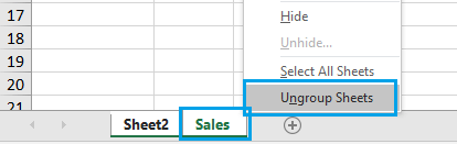 Ungroup Worksheets in Excel