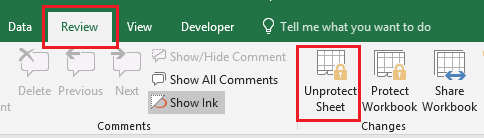 Unprotect Worksheet in Excel