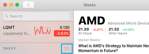 Open Watchlist on Stocks App For Mac