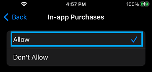 Allow In-App Purchases on iPhone