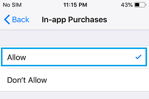 Allow In-App Purchases on iPhone