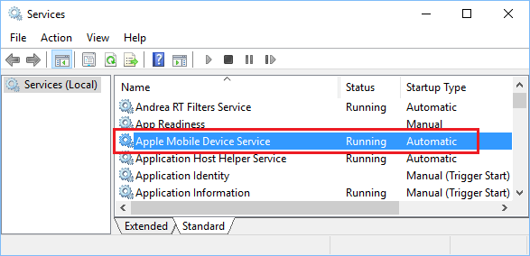 Apple Mobile Device Service in Windows 10