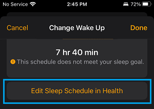 Edit Sleep Schedule in Health Option on iPhone