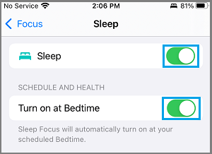Switch ON Bedtime on iPhone Using Focus