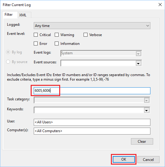 Filter Windows System Logs by Event ID