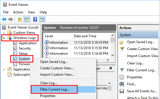 Filter Windows System Logs