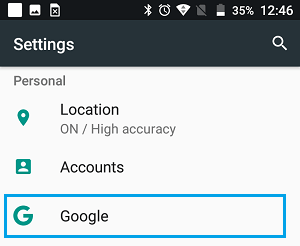 Google Settings Option on Android Phone