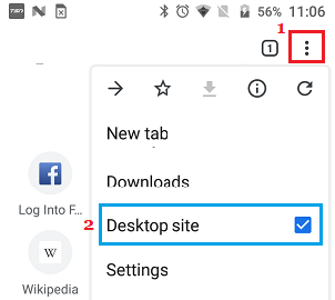 Request Desktop Site Option in Chrome On Android Phone
