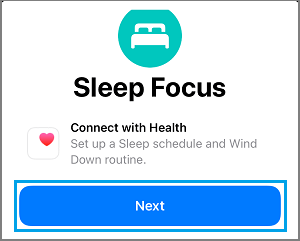 iPhone Sleep Focus Settings Screen