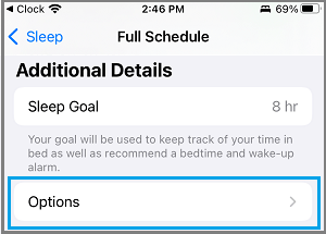 Sleep Options Tab in iPhone Clock App