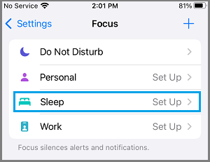 Sleep Settings Option in iPhone Focus Mode