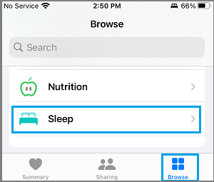 Sleep Settings Option in Health App