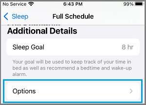 Sleep Options Tab in iPhone Health App
