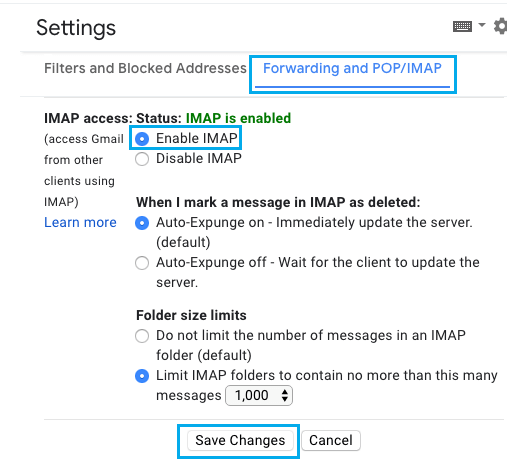 Enable IMAP in Gmail