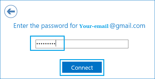 Enter Gmail Account Password in Microsoft Outlook