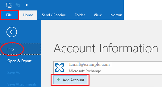 Add Account Option in Microsoft Outlook 