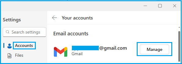 Manage Email Account Option in Outlook