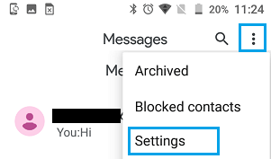 Open Settings on Android Messages App