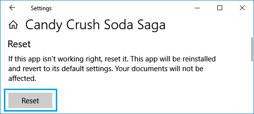 Reset App in Windows 10
