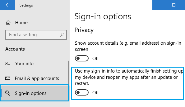Sign-in Options Settings in Windows 10