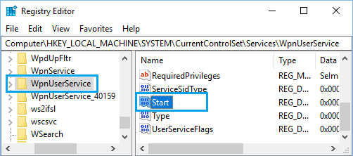 Change Registry Values of WpnUserService in Windows 10