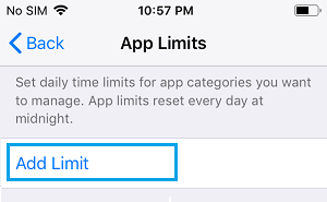 Add Limit Option on iPhone App Limits Screen