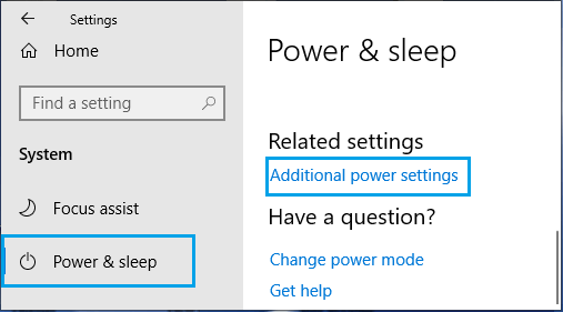 Additional Power Settings Option On Windows Settings Screen