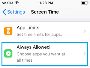 Always Allowed Apps Option on iPhone