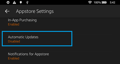 Automatic App Updates Option on Kindle Fire