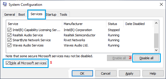 Disable All Non Microsoft Services Using System Configuration