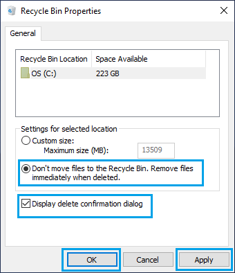 Do Not Move Files to Recycle Bin option in Windows 10