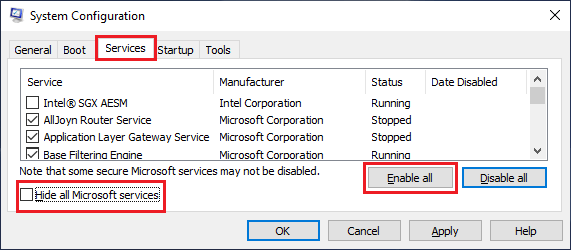 Enable All Services on Windows PC Using System Configuration