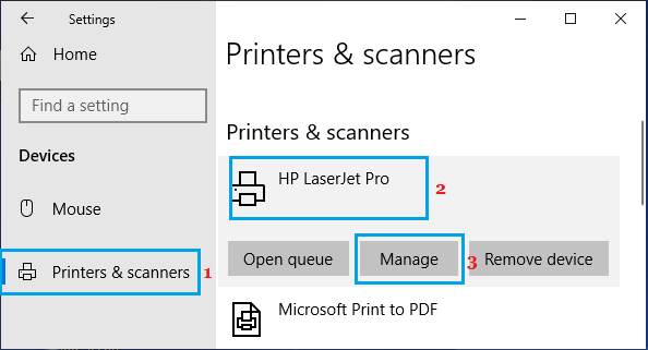 Option „Drucker Verwalten“ In Windows 10