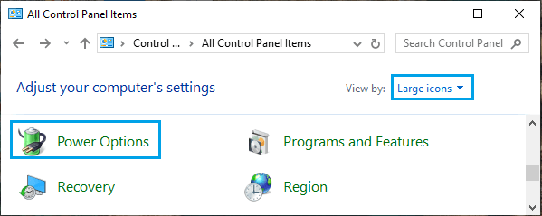 Open Power Options Using Control Panel