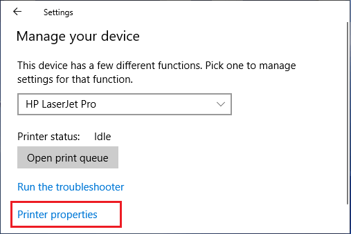 Open Printer Properties Option in Windows