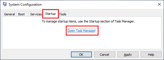 Open Task Manager Option on System Configuration Screen