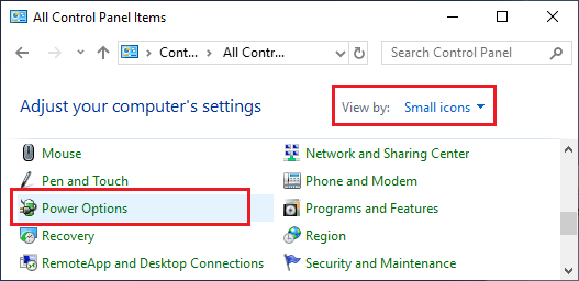 Power Options Tab in Control Panel