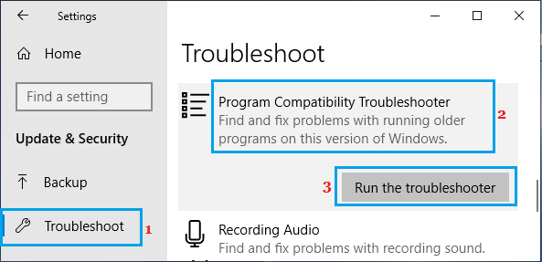 Run Program Compatibility Troubleshooter in Windows 10