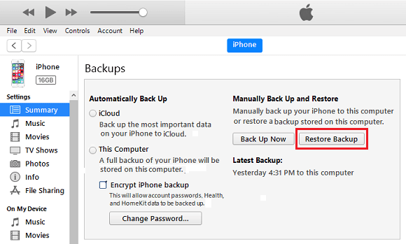 Restore iPhone From Backup Using iTunes