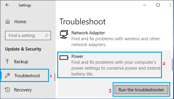 Run Troubleshooter to FiX Power Problems