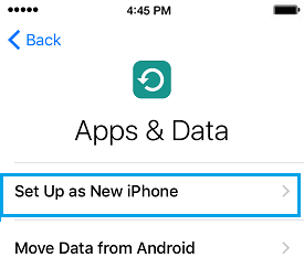 Setup As New iPhone Option on Apps & Data Screen