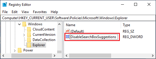 DisableSearchBoxSuggestions DWORD